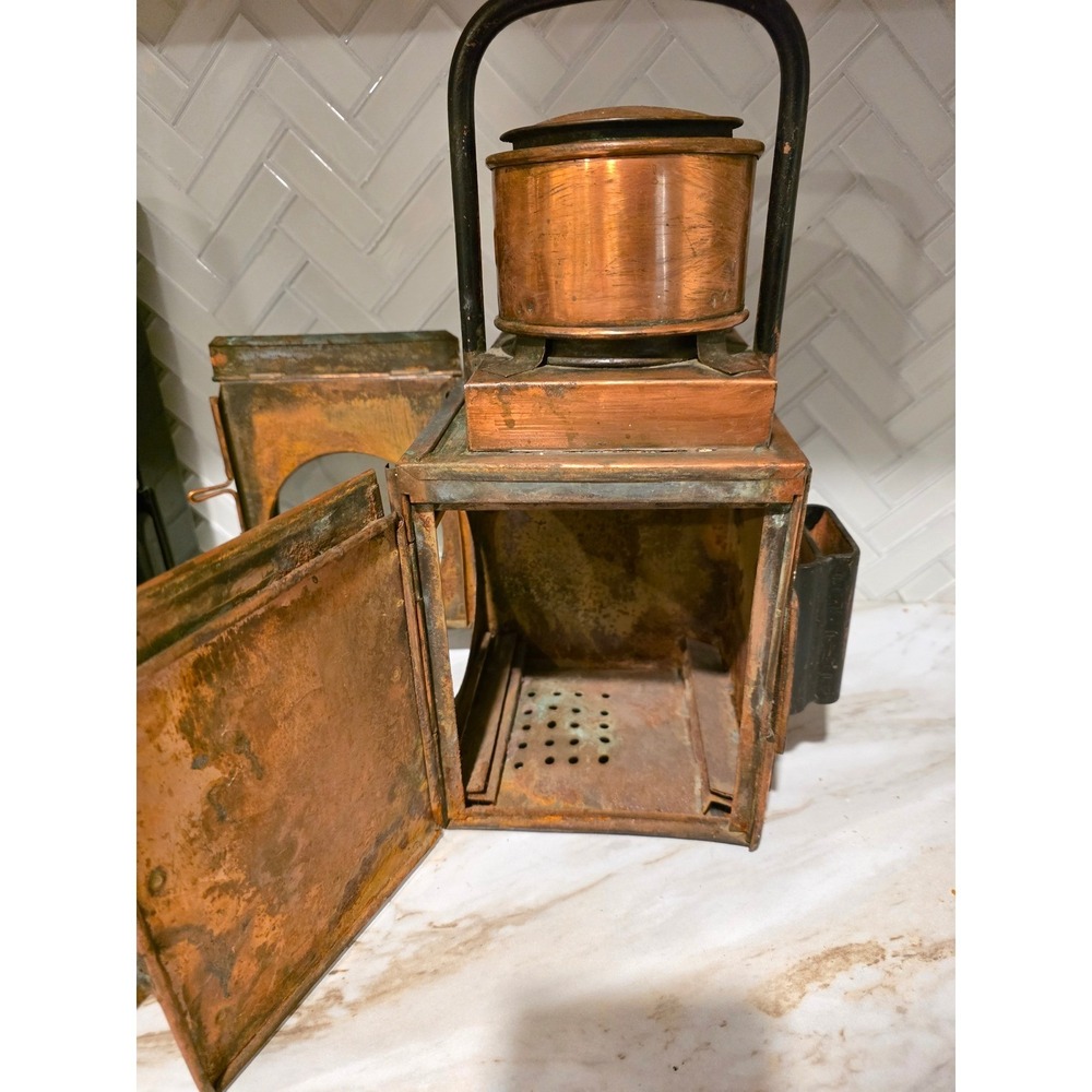 Antique Railroad Copper Lantern Train Conductor Kerosene Oil Lamp Lighting Decor - Picture 6 of 9